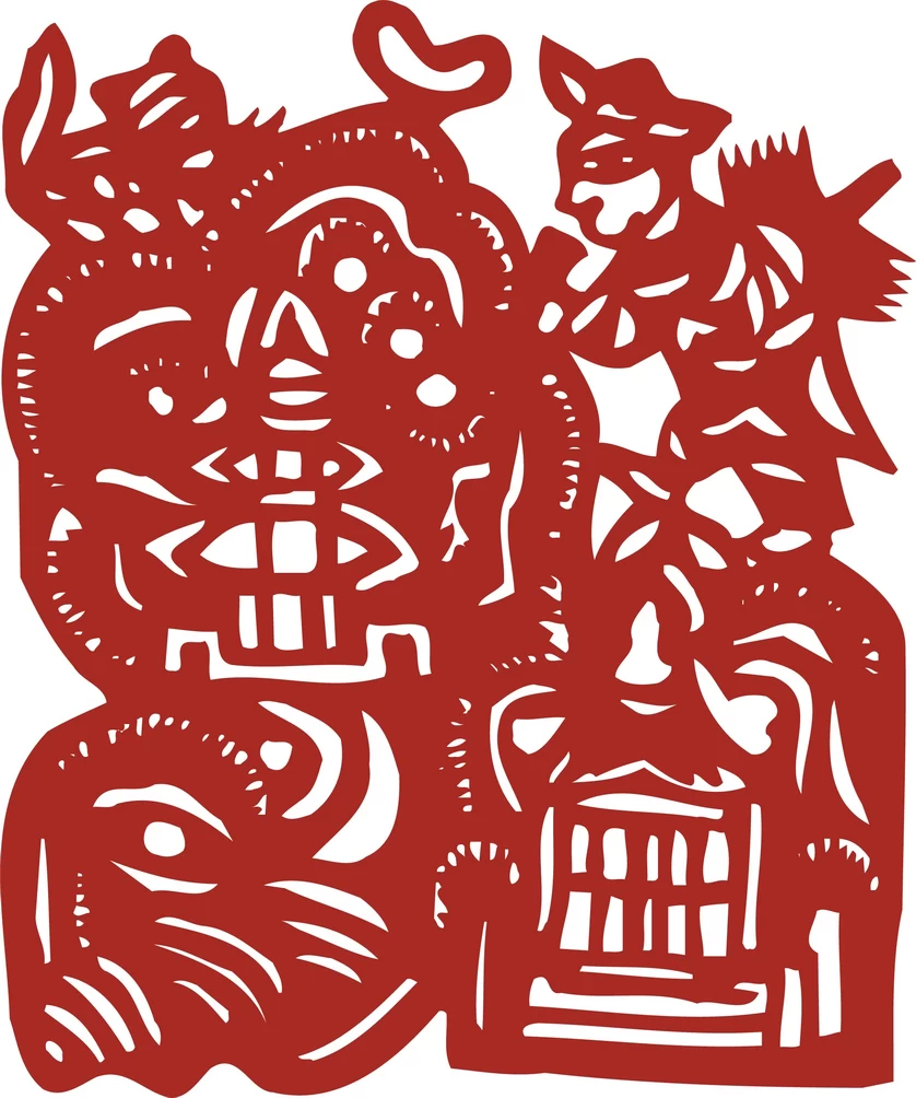 中国风中式传统喜庆民俗人物动物窗花剪纸插画边框AI矢量PNG素材【1459】